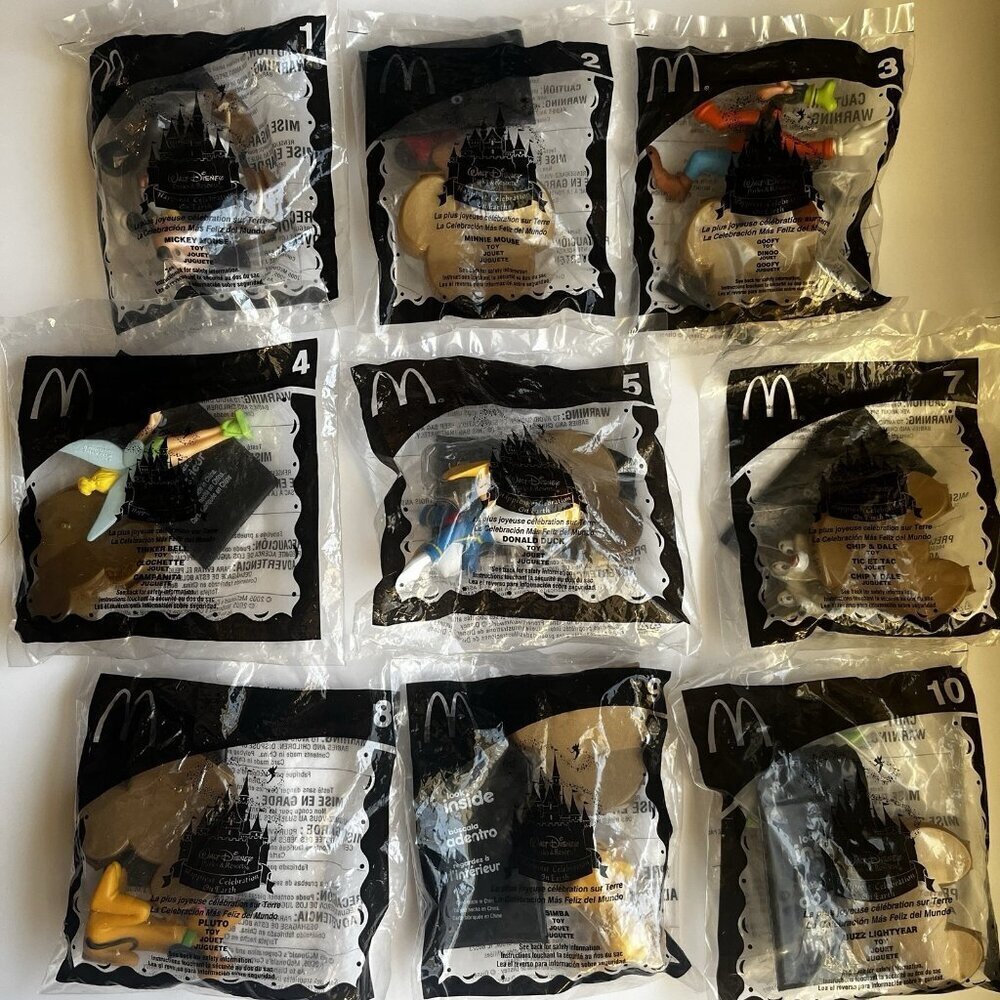 2005 McDonalds Disney Mickey 50th Anniversary Happy Meal Toys Set of 9 New NOS